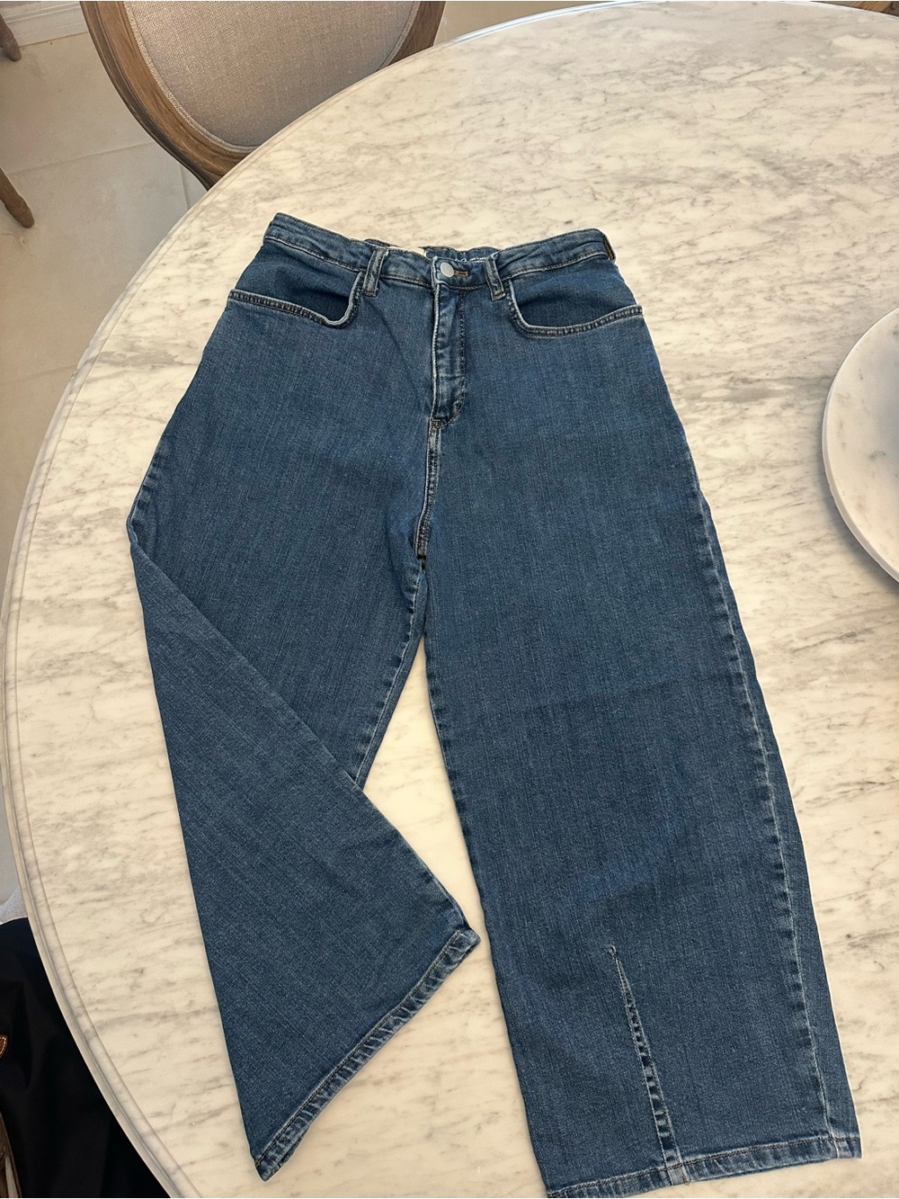 Anthropologie Pilcro Cropped Wide-Leg Jeans in Medium Blue Denim Size 29 - Picture 2 of 9